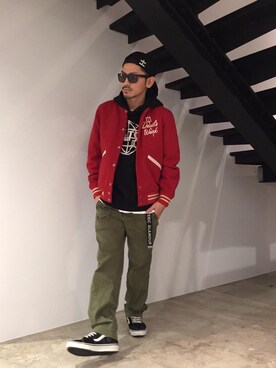 「コラボレーション」｜「アイテム（スタジャン）」を使った、京都くんさん（メンズ・172cm）の秋コーディネート