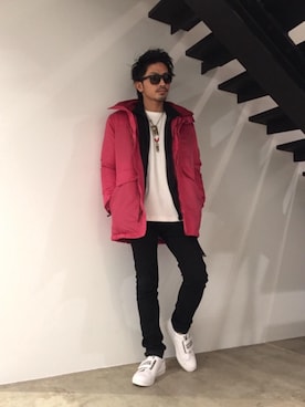 「コラボレーション」｜「アイテム（マウンテンパーカー）」を使った、京都くんさん（メンズ・172cm）の冬コーディネート