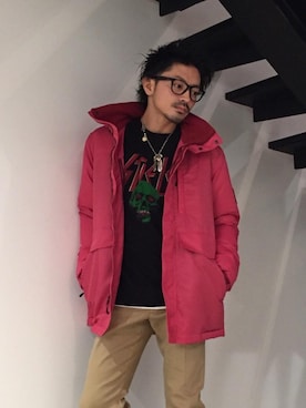 「コラボレーション」｜「アイテム（マウンテンパーカー）」を使った、京都くんさん（メンズ・172cm）の冬コーディネート