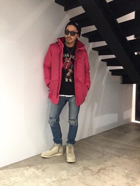 「コラボレーション」｜「アイテム（マウンテンパーカー）」を使った、京都くんさん（メンズ・172cm）の冬コーディネート