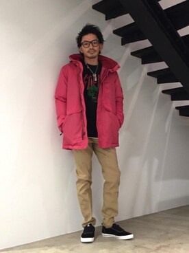 「コラボレーション」｜「アイテム（マウンテンパーカー）」を使った、京都くんさん（メンズ・172cm）の冬コーディネート