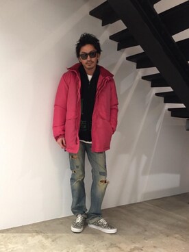 「コラボレーション」｜「アイテム（マウンテンパーカー）」を使った、京都くんさん（メンズ・172cm）の冬コーディネート