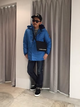 「コラボレーション」｜「アイテム（マウンテンパーカー）」を使った、京都くんさん（メンズ・172cm）の冬コーディネート
