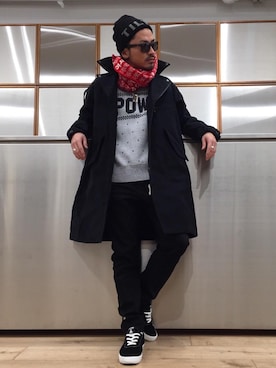 「マフラーコーデ」｜「アイテム（帽子）」を使った、京都くんさん（メンズ・172cm）の冬コーディネート