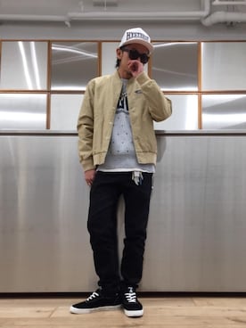「メッシュキャップ」｜「アイテム（ブルゾン）」を使った、京都くんさん（メンズ・172cm）の冬コーディネート