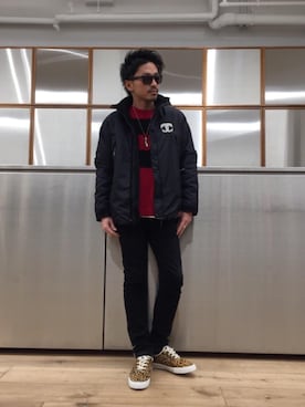 「コラボレーション」｜「アイテム（マウンテンパーカー）」を使った、京都くんさん（メンズ・172cm）の冬コーディネート