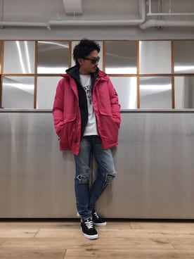 「HYSTERIC GLAMOUR（ヒステリックグラマー）のアイテム（マウンテンパーカー）」を使った、京都くんさん（メンズ・172cm）の冬コーディネート
