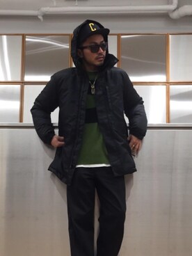 「コラボレーション」｜「アイテム（マウンテンパーカー）」を使った、京都くんさん（メンズ・172cm）の冬コーディネート