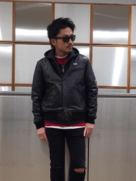 「ライダースコーデ」｜「アイテム（ブルゾン）」を使った、京都くんさん（メンズ・172cm）の冬コーディネート
