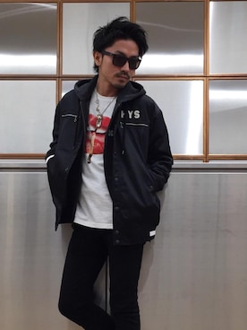「コラボレーション」｜「アイテム（スタジャン）」を使った、京都くんさん（メンズ・172cm）の冬コーディネート