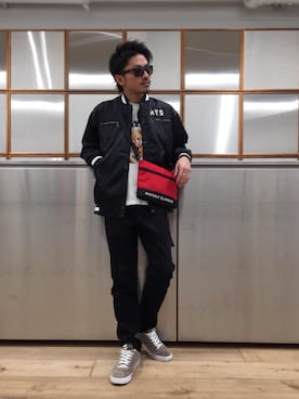 「コラボレーション」｜「アイテム（スタジャン）」を使った、京都くんさん（メンズ・172cm）の冬コーディネート