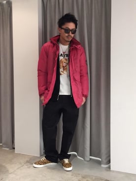 「コラボレーション」｜「アイテム（マウンテンパーカー）」を使った、京都くんさん（メンズ・172cm）の冬コーディネート