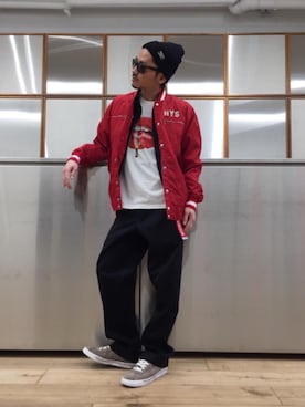 「Gジャン」｜「アイテム（スタジャン）」を使った、京都くんさん（メンズ・172cm）の冬コーディネート