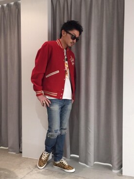 「コラボレーション」｜「アイテム（スタジャン）」を使った、京都くんさん（メンズ・172cm）の冬コーディネート