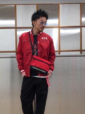 「コラボレーション」｜「アイテム（スタジャン）」を使った、京都くんさん（メンズ・172cm）の冬コーディネート