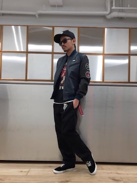 「ライダースコーデ」｜「アイテム（ブルゾン）」を使った、京都くんさん（メンズ・172cm）の冬コーディネート