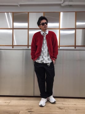 「総柄シャツ」｜「アイテム（その他アウター）」を使った、京都くんさん（メンズ・172cm）の冬コーディネート
