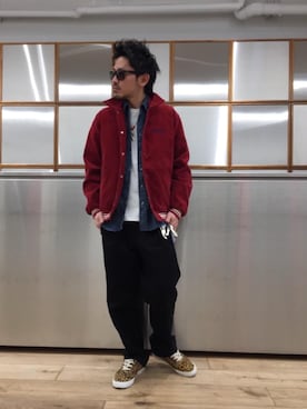 「長袖シャツ」｜「アイテム（スタジャン）」を使った、京都くんさん（メンズ・172cm）の春コーディネート