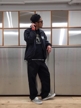 「HYSTERIC GLAMOUR（ヒステリックグラマー）のHYS WHISKY柄 刺繍キャップ（キャップ）」を使った、京都くんさん（メンズ・172cm）の春コーディネート