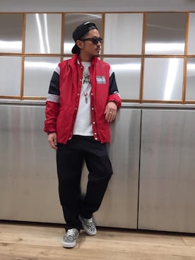 「HYSTERIC GLAMOUR（ヒステリックグラマー）のHYS WHISKY柄 刺繍キャップ（キャップ）」を使った、京都くんさん（メンズ・172cm）の春コーディネート