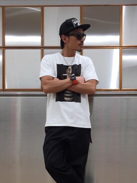 「HYSTERIC GLAMOUR（ヒステリックグラマー）のHYS WHISKY柄 刺繍キャップ（キャップ）」を使った、京都くんさん（メンズ・172cm）の春コーディネート
