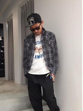 「HYSTERIC GLAMOUR（ヒステリックグラマー）のHYS WHISKY柄 刺繍キャップ（キャップ）」を使った、京都くんさん（メンズ・172cm）の春コーディネート