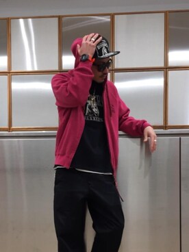 「HYSTERIC GLAMOUR（ヒステリックグラマー）のHYS WHISKY柄 刺繍キャップ（キャップ）」を使った、京都くんさん（メンズ・172cm）の春コーディネート