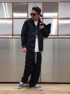 「HYSTERIC GLAMOUR（ヒステリックグラマー）のHYS WHISKY柄 刺繍キャップ（キャップ）」を使った、京都くんさん（メンズ・172cm）の春コーディネート