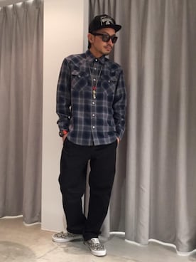 「HYSTERIC GLAMOUR（ヒステリックグラマー）のHYS WHISKY柄 刺繍キャップ（キャップ）」を使った、京都くんさん（メンズ・172cm）の春コーディネート