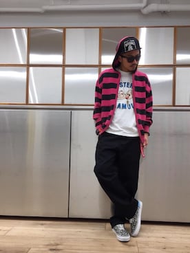 「HYSTERIC GLAMOUR（ヒステリックグラマー）のHYS WHISKY柄 刺繍キャップ（キャップ）」を使った、京都くんさん（メンズ・172cm）の春コーディネート