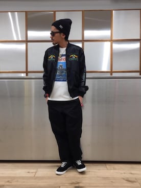 「コラボレーション」｜「アイテム（スカジャン）」を使った、京都くんさん（メンズ・172cm）の春コーディネート