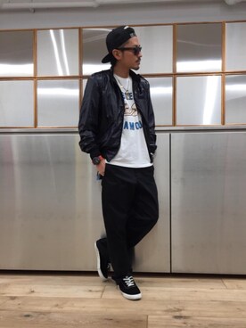 「HYSTERIC GLAMOUR（ヒステリックグラマー）のHYS WHISKY柄 刺繍キャップ（キャップ）」を使った、京都くんさん（メンズ・172cm）の春コーディネート