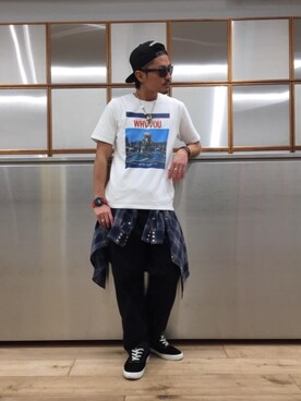 「HYSTERIC GLAMOUR（ヒステリックグラマー）のHYS WHISKY柄 刺繍キャップ（キャップ）」を使った、京都くんさん（メンズ・172cm）の春コーディネート