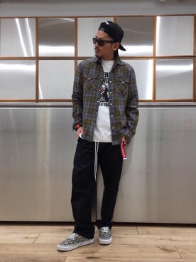 「HYSTERIC GLAMOUR（ヒステリックグラマー）のHYS WHISKY柄 刺繍キャップ（キャップ）」を使った、京都くんさん（メンズ・172cm）の春コーディネート
