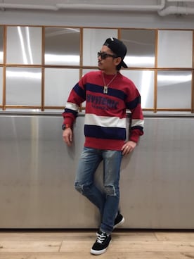 「HYSTERIC GLAMOUR（ヒステリックグラマー）のHYS WHISKY柄 刺繍キャップ（キャップ）」を使った、京都くんさん（メンズ・172cm）の春コーディネート