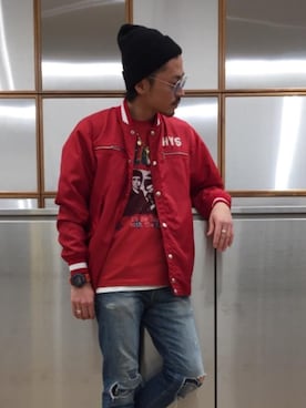 「G-SHOCK」｜「アイテム（スタジャン）」を使った、京都くんさん（メンズ・172cm）の春コーディネート