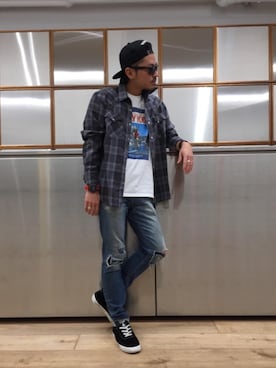 「HYSTERIC GLAMOUR（ヒステリックグラマー）のHYS WHISKY柄 刺繍キャップ（キャップ）」を使った、京都くんさん（メンズ・172cm）の春コーディネート