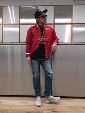 「G-SHOCK」｜「アイテム（スタジャン）」を使った、京都くんさん（メンズ・172cm）の春コーディネート