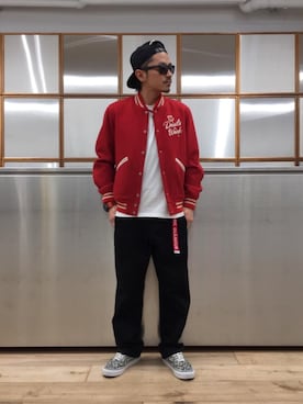 「G-SHOCK」｜「アイテム（スタジャン）」を使った、京都くんさん（メンズ・172cm）の春コーディネート