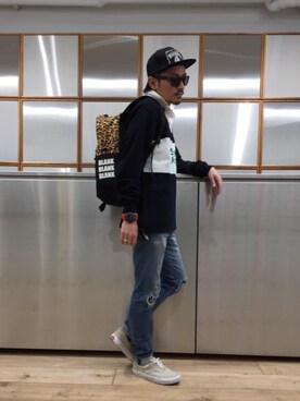 「HYSTERIC GLAMOUR（ヒステリックグラマー）のHYS WHISKY柄 刺繍キャップ（キャップ）」を使った、京都くんさん（メンズ・172cm）の春コーディネート