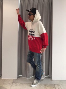 「HYSTERIC GLAMOUR（ヒステリックグラマー）のHYS WHISKY柄 刺繍キャップ（キャップ）」を使った、京都くんさん（メンズ・172cm）の春コーディネート