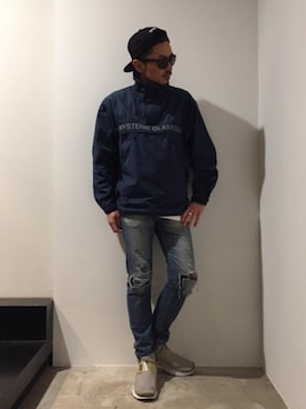 「HYSTERIC GLAMOUR（ヒステリックグラマー）のHYS WHISKY柄 刺繍キャップ（キャップ）」を使った、京都くんさん（メンズ・172cm）の春コーディネート