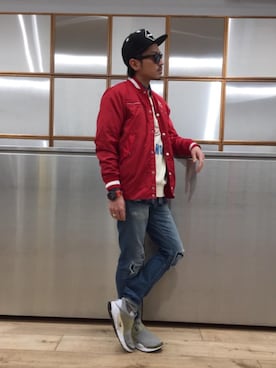 「G-SHOCK」｜「アイテム（スタジャン）」を使った、京都くんさん（メンズ・172cm）の春コーディネート