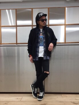 「HYSTERIC GLAMOUR（ヒステリックグラマー）のHYS WHISKY柄 刺繍キャップ（キャップ）」を使った、京都くんさん（メンズ・172cm）の春コーディネート