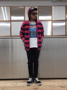 「HYSTERIC GLAMOUR（ヒステリックグラマー）のHYS WHISKY柄 刺繍キャップ（キャップ）」を使った、京都くんさん（メンズ・172cm）の春コーディネート