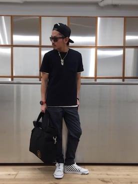 「HYSTERIC GLAMOUR（ヒステリックグラマー）のHYS WHISKY柄 刺繍キャップ（キャップ）」を使った、京都くんさん（メンズ・172cm）の春コーディネート