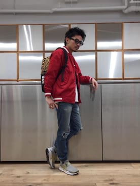 「アニマル」｜「アイテム（スタジャン）」を使った、京都くんさん（メンズ・172cm）の春コーディネート