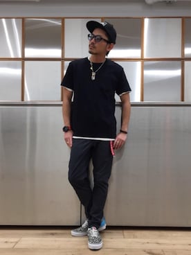 「HYSTERIC GLAMOUR（ヒステリックグラマー）のHYS WHISKY柄 刺繍キャップ（キャップ）」を使った、京都くんさん（メンズ・172cm）の春コーディネート