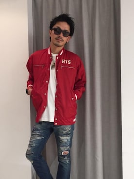 「G-SHOCK」｜「アイテム（スタジャン）」を使った、京都くんさん（メンズ・172cm）の春コーディネート