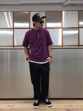 「HYSTERIC GLAMOUR（ヒステリックグラマー）のHYS WHISKY柄 刺繍キャップ（キャップ）」を使った、京都くんさん（メンズ・172cm）の春コーディネート